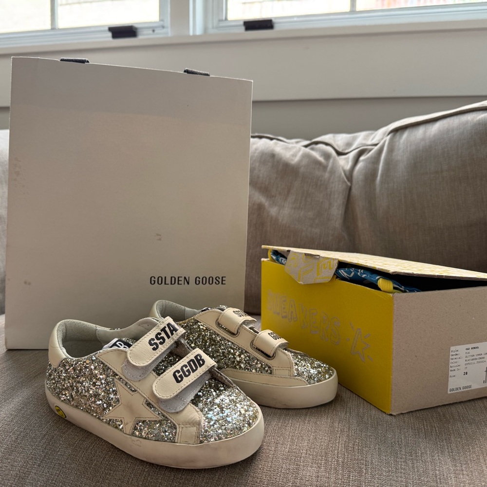 NEW Golden Goose Silver and Cream Sneakers with Distressed Aesthetic (2 pair)